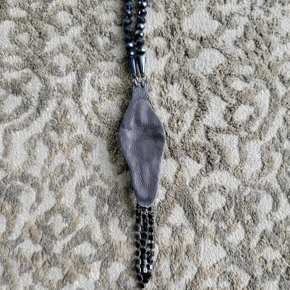 Black And Silver Beaded Necklace With Tassel — image 7 of 8